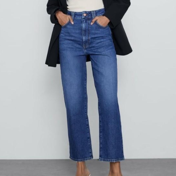 ZARA HIGH RISE VINTAGE SLIM JEANS Mid-Blue - Picture 2 of 11